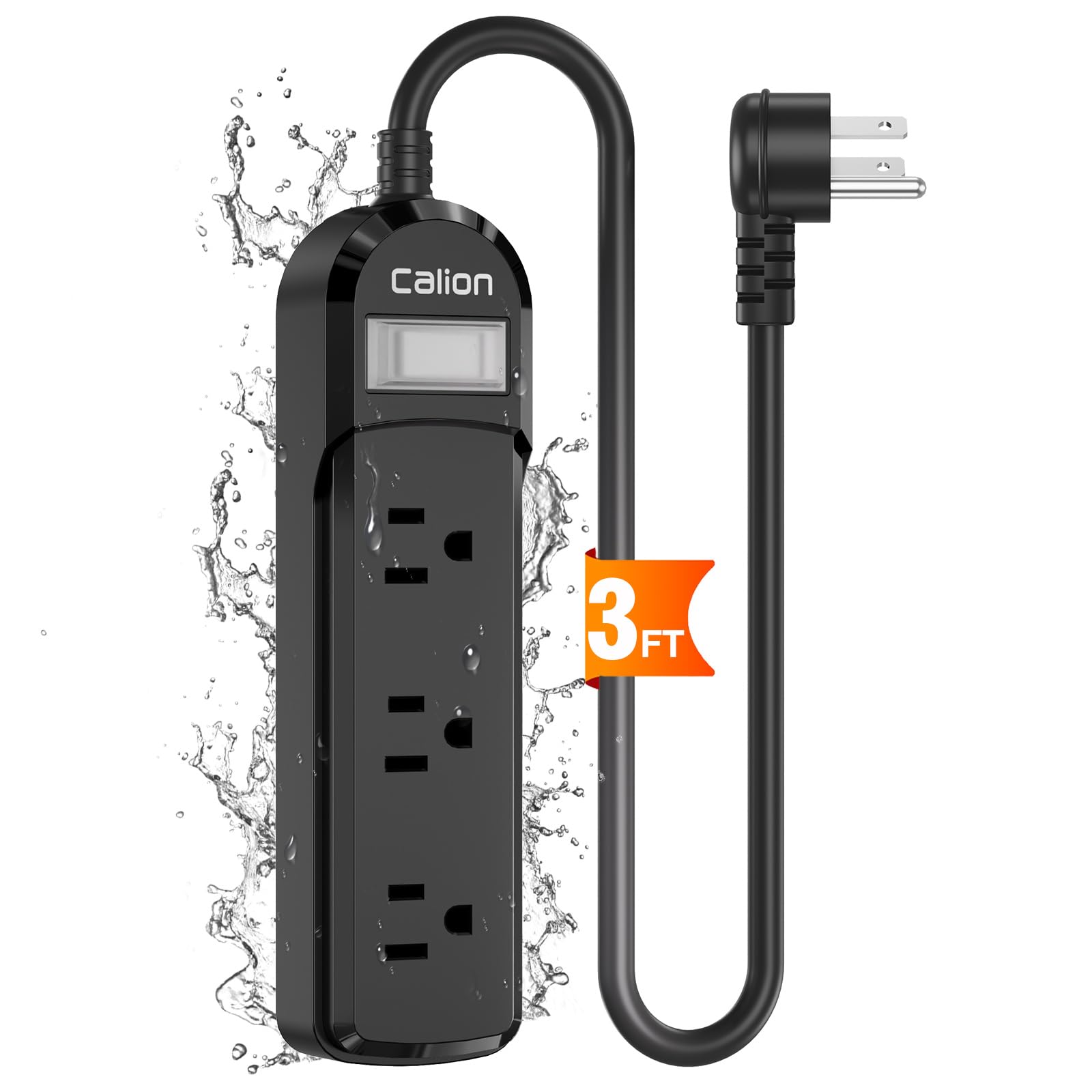Black Outdoor Power Strip Weatherproof3 FT Short Waterproof Extension CordSurge Protector with 3 Wide Outlets 16AWG1875W/15Amps Shockproof Outlet Extender for KitchenPatioGarden Lighting