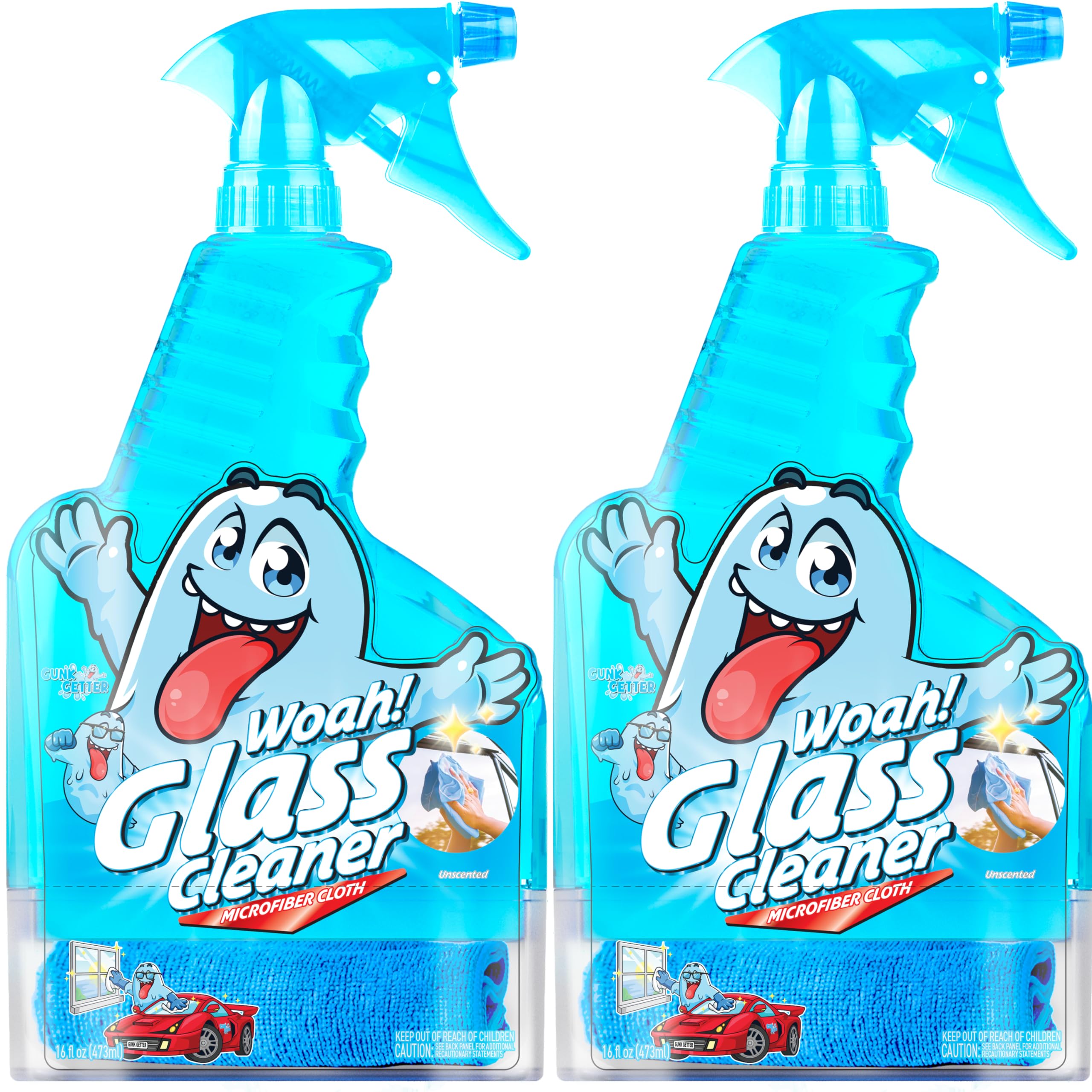 PeerBasics Gunk Getter - Spray Bottle With Microfiber Cap - Glass Cleaner 16oz (2 Pack)