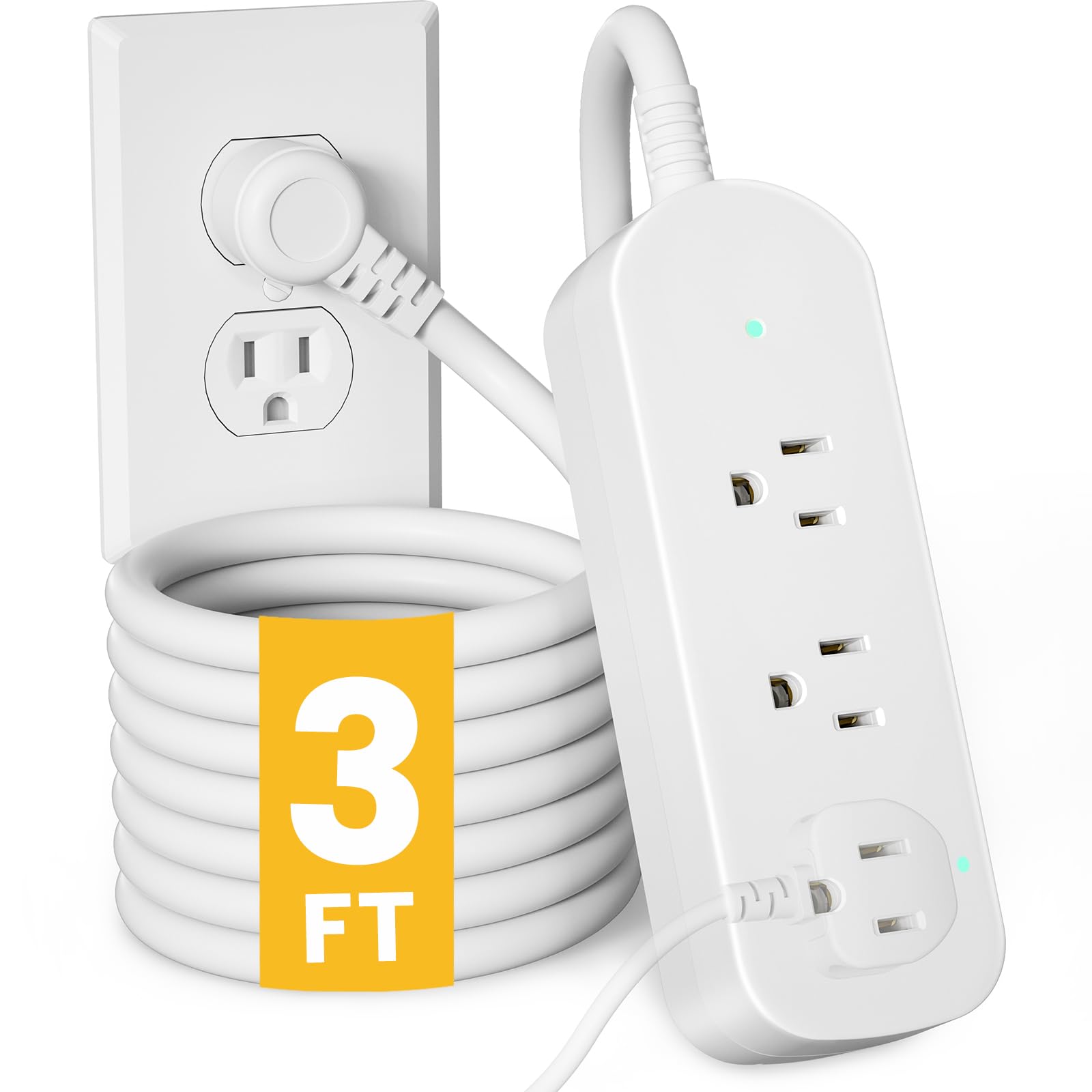 Covozon 3ft Extension Cord 3 Outlets Small Power Strip Mountable Power Strip Weatherproof for Home Outdoor Travel.